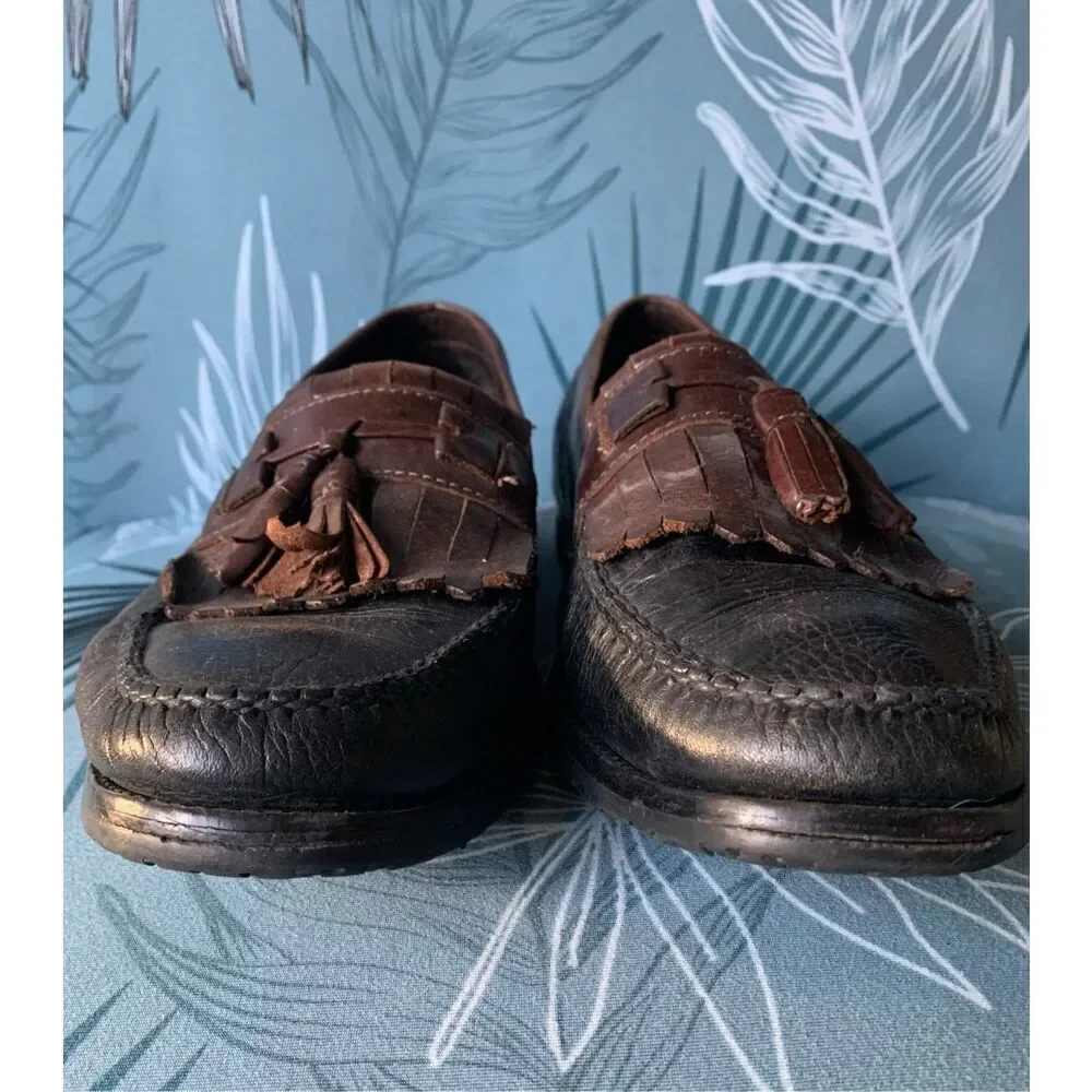 Johnston & Murphy Brown Black MOCCASIN TASSLE Leather Shoes mens 12 M
